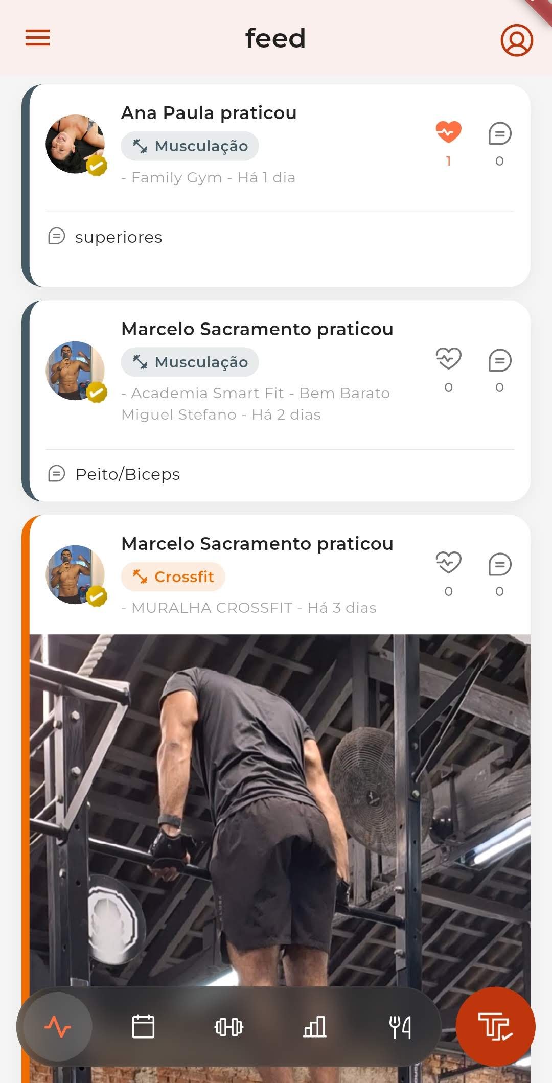 Feed de treinos do TreinoTracker
